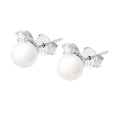 Orecchini Perla mm 6 con Cubic Zirconia Bianco in ARGENTO 925 Galvanica Rodio