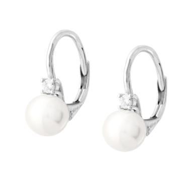 Orecchini Monachella Perla mm 6 con Cubic Zirconia Bianco in ARGENTO 925 Galvanica Rodio