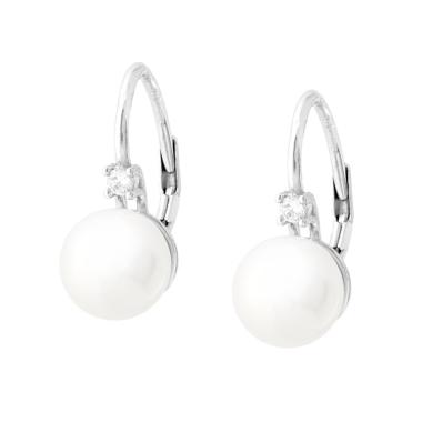Orecchini Monachella Perla mm 8 con Cubic Zirconia Bianco in ARGENTO 925 Galvanica Rodio