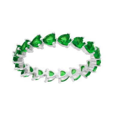 Anello Eternity Veretta a giro con Zirconi Verde Smeraldo Cuore in ARGENTO 925 Galvanica Rodio