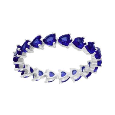 Anello Eternity Veretta a giro con Zirconi Blu Zaffiro Cuore in ARGENTO 925 Galvanica Rodio
