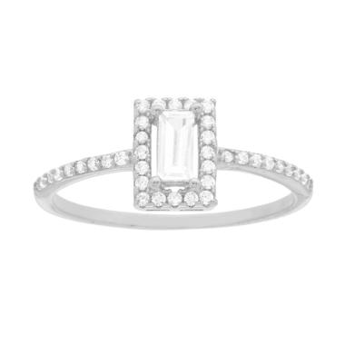Anello Solitario con Cubic Zirconia Bianco Rettangolare in ARGENTO 925 Galvanica Rodio