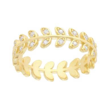 Anello Foglie modello Corona Alloro per Laurea con Cubic Zirconia Bianchi in ARGENTO 925 Galvanica Oro