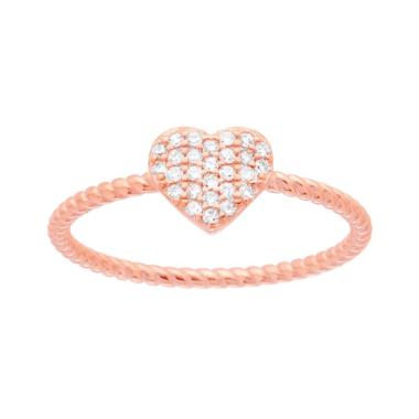 Anello Cuore con Cubic Zirconia Bianchi in ARGENTO 925 Galvanica Rosa