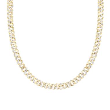 Collana Catena Grumetta mm 8 cm 42+5 con Zirconi Bianchi in ARGENTO 925 Galvanica Oro