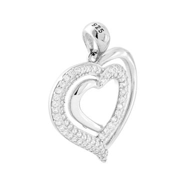 Ciondolo Cuore con Cubic Zirconia Bianchi in ARGENTO 925 Galvanica Rodio