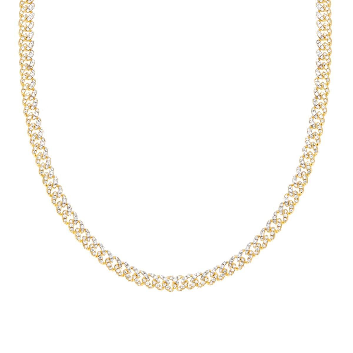 Collana Catena Grumetta con Cubic Zirconia Bianchi in ARGENTO 925 Galvanica Oro