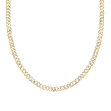 Collana Catena Grumetta con Cubic Zirconia Bianchi in ARGENTO 925 Galvanica Oro