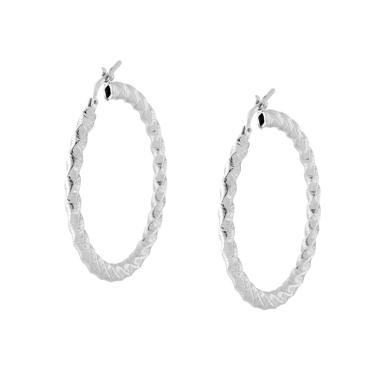 Orecchini Cerchio Torchon Diamantato mm 36 sezione canna mm 2 x 3 in ARGENTO 925 Galvanica Rodio