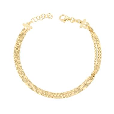 Bracciale tre fili Catena Grumetta Diamantata in ARGENTO 925 Galvanica Oro
