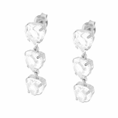 Orecchini Cuori con Cubic Zirconia Bianchi pendenti in ARGENTO 925 Galvanica Rodio