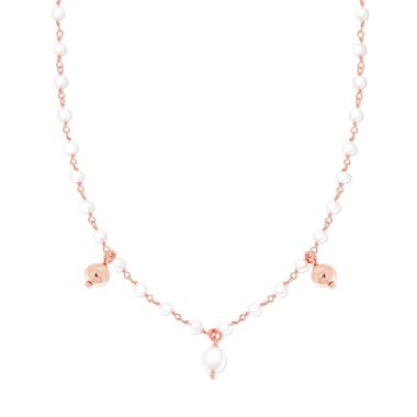 Collana Catena con Perle vetro perlato e Palline pendenti in ARGENTO 925 Galvanica Rosa