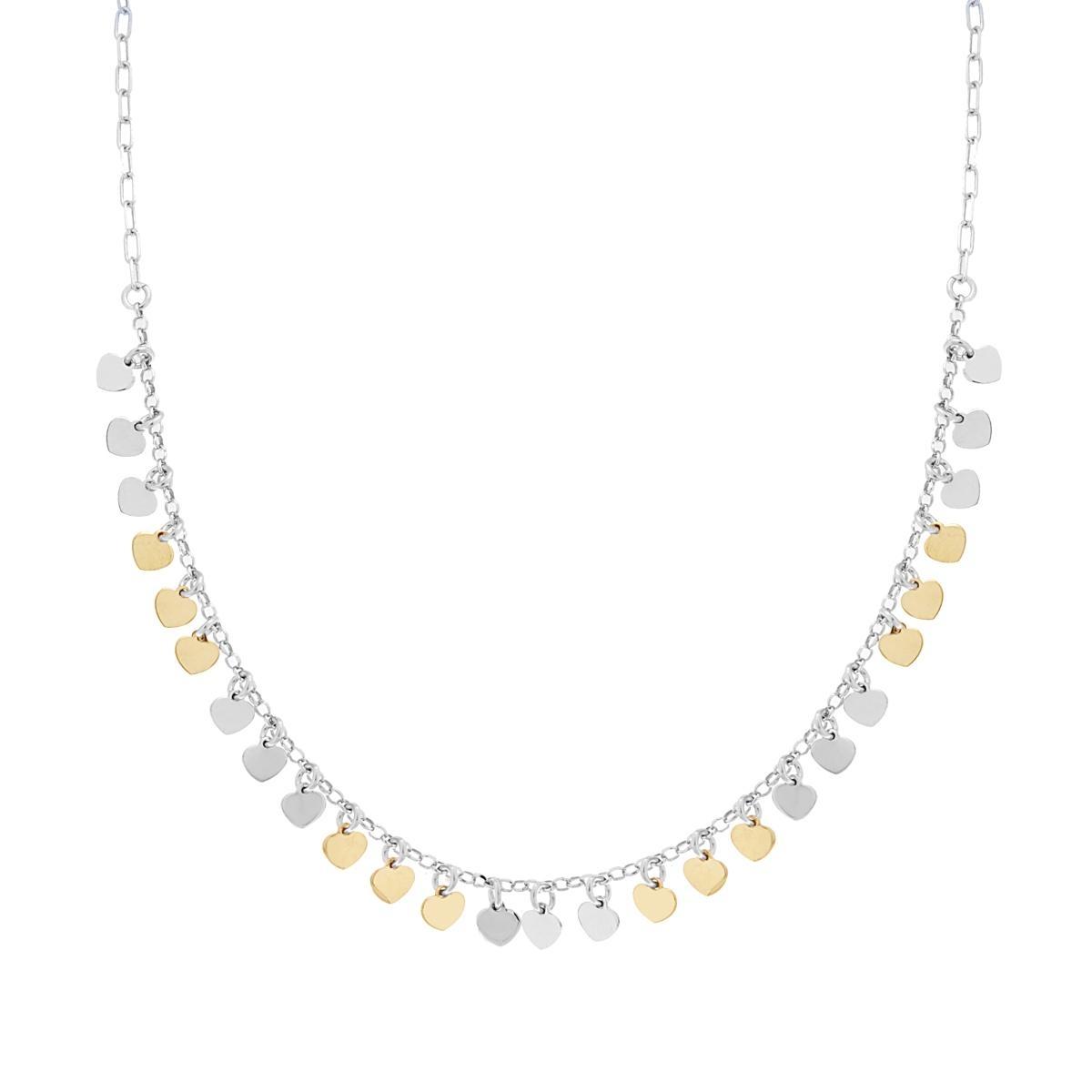Collana Catena Forzatina allungata con Cuori plain pendenti in ARGENTO 925 Galvanica Rodio e Oro