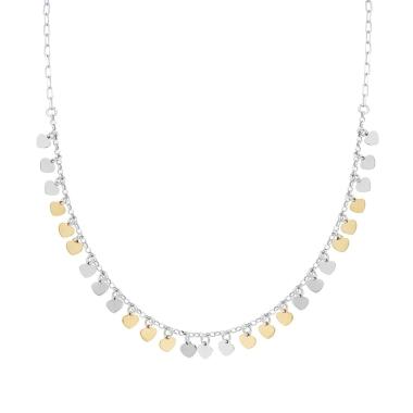 Collana Catena Forzatina allungata con Cuori plain pendenti in ARGENTO 925 Galvanica Rodio e Oro