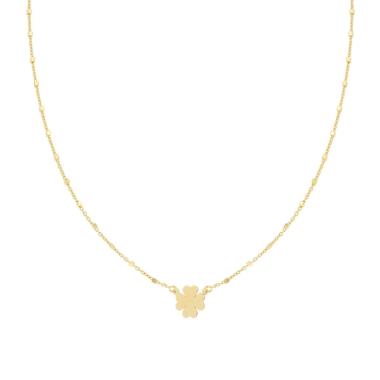 Collana Catena Forzatina con Cubetti Diamantata e Quadrifoglio plain in ARGENTO 925 Galvanica Oro