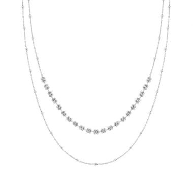 Collana due fili Catena Forzatina Diamantata e Palline lisce Fiori in ARGENTO 925 Galvanica Rodio