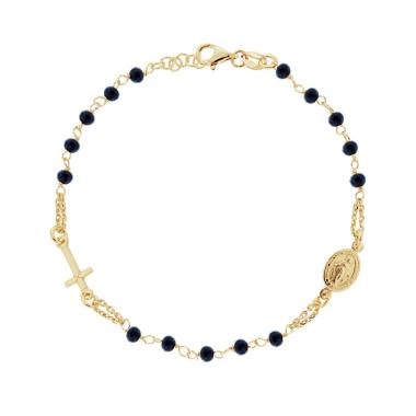 Bracciale Rosario cm 18+2 con Grani in Crystal colore Blu mm 3.5 con Croce e Medaglia Madonna in ARGENTO 925 Galvanica Oro