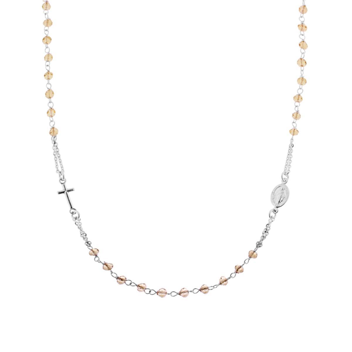 Collana Rosario modello Girocollo cm 50 con Crystal Topazio Boreale mm 3.5 in ARGENTO 925 Galvanica Rodio