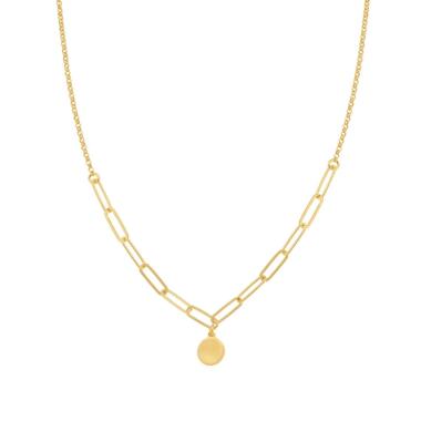 Collana Catena Rolo Diamantata e Forzatina allungata con Tondo plain in ARGENTO 925 Galvanica Oro