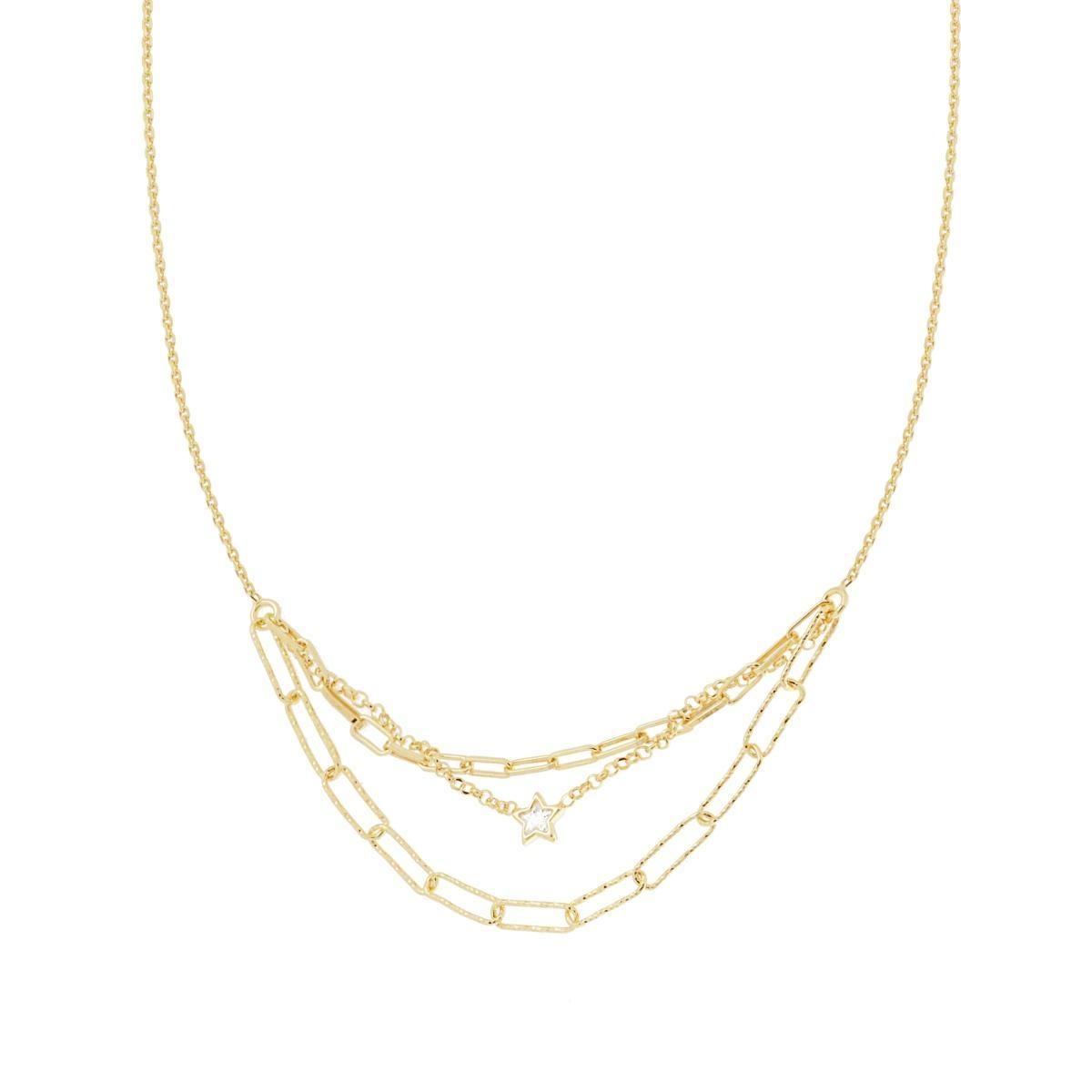 Collana Catena Forzatina Diamantata con centrale Multifili e Stella Cubic Zirconia Bianco pendenti in ARGENTO 925 Galvanica Oro