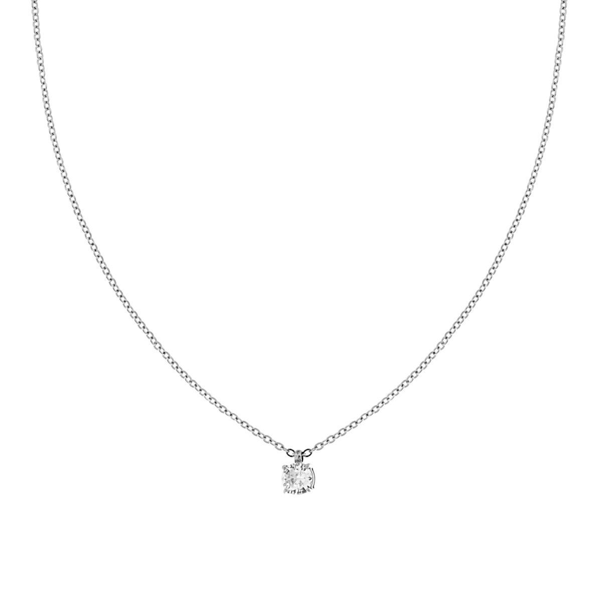 Collana Catena Forzatina Diamantata con Punto Luce Crystal Bianco in ACCIAIO