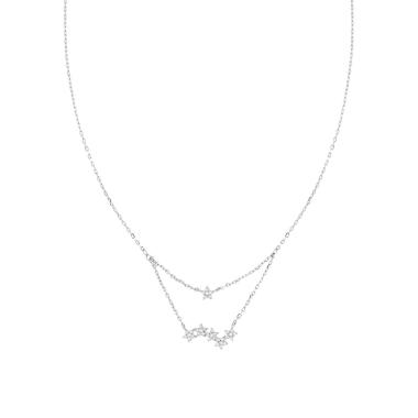 Collana Catena Forzatina Diamantata Sdoppiata con Stelle e Cubic Zirconia Bianchi in ARGENTO 925 Galvanica Rodio