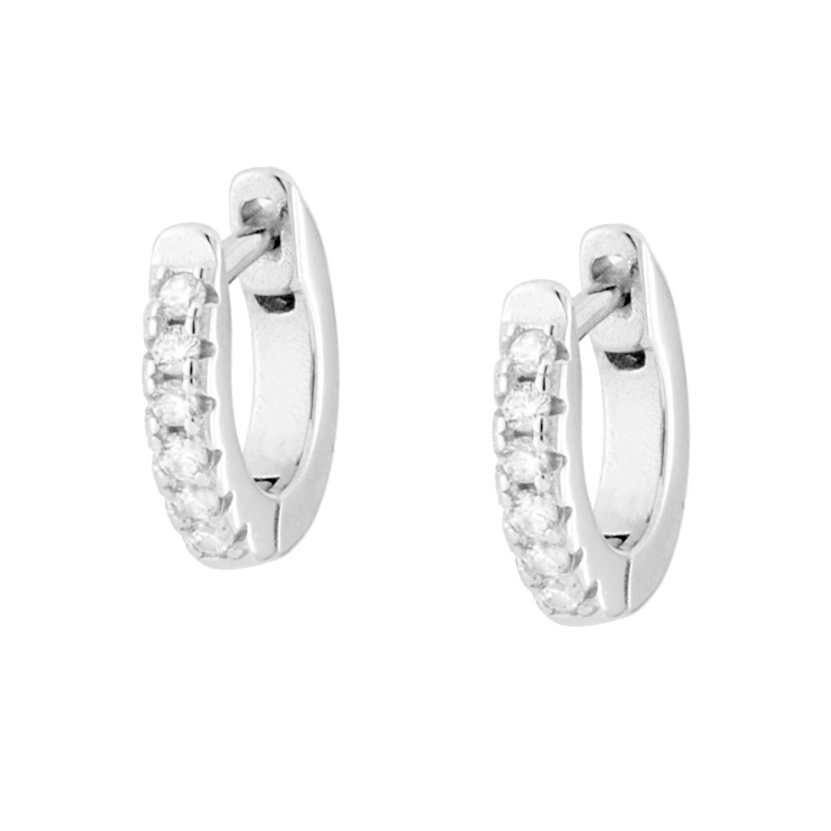 Orecchini Cerchio Mini Scattino mm 10 con Cubic Zirconia Bianchi ARGENTO 925 Galvanica Rodio<BR>