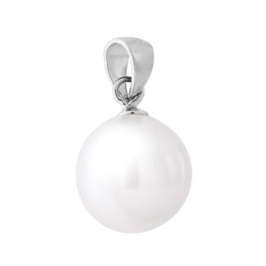 Ciondolo Perla Vetro Perlato mm 12 in ARGENTO 925 Galvanica Rodio