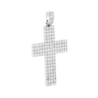 Ciondolo Croce con Cubic Zirconia Bianchi in ARGENTO 925 Galvanica Rodio