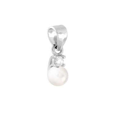Ciondolo Perla Vetro Perlato mm 4 con Punto Luce Cubic Zirconia Bianco in ARGENTO 925 Galvanica Rodio