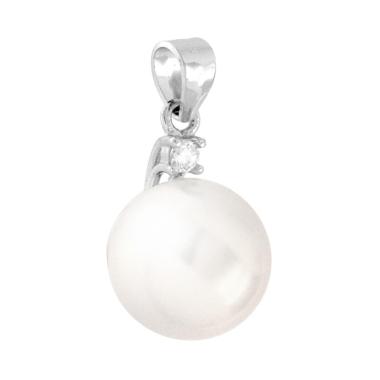 Ciondolo Perla Vetro Perlato mm 10 con Punto Luce Cubic Zirconia Bianco in ARGENTO 925 Galvanica Rodio