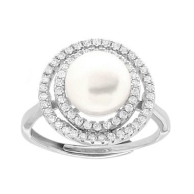 Anello Perla di Fiume con Cubic Zirconia Bianchi in ARGENTO 925 Galvanica Rodio