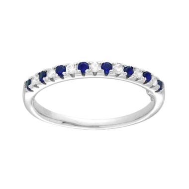 Anello Veretta con Cubic Zirconia alternati Blu Zaffiro e Bianchi in ARGENTO 925 Galvanica Rodio