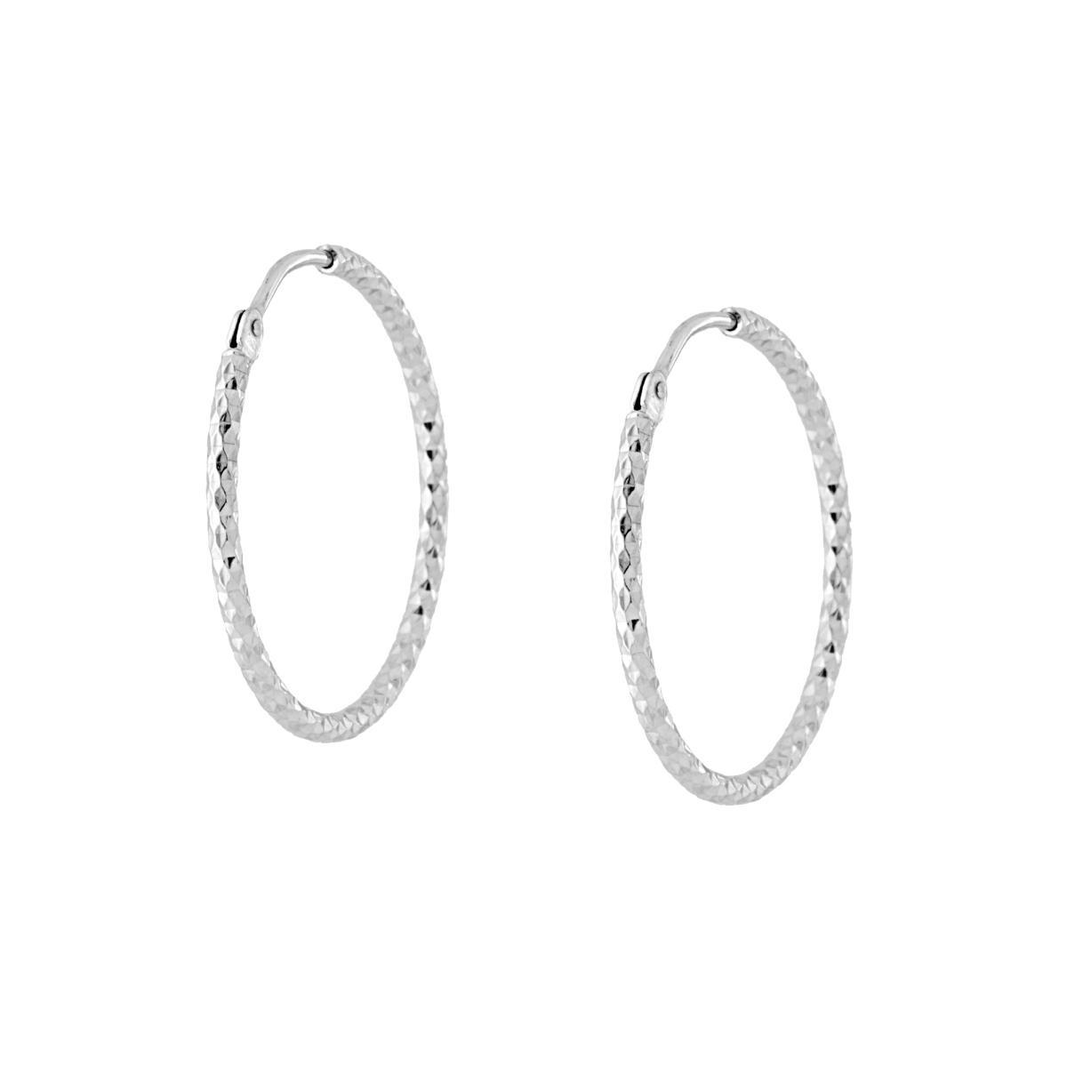 Orecchini a Cerchio mm 25 con canna Sfaccettata Diamantata mm 1,5 in ARGENTO 925 Galvanica Rodio