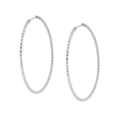 Orecchini a Cerchio mm 45 con canna Sfaccettata Diamantata mm 1,5 in ARGENTO 925 Galvanica Rodio