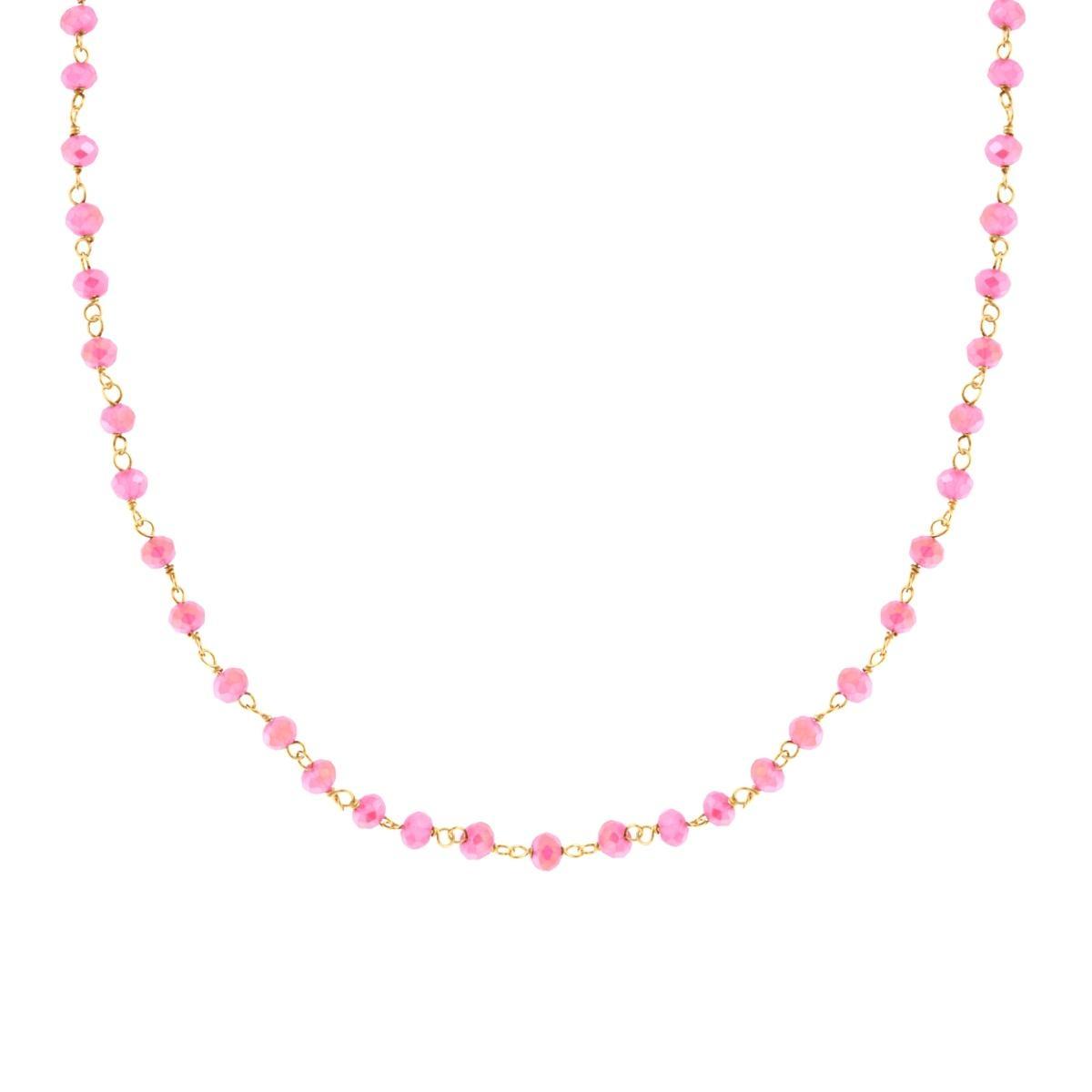 Collana Catena con Grani Crystal Rosa in ARGENTO 925 Galvanica Oro