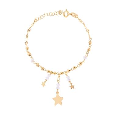 Bracciale Catena Forzatina Diamantata con Crystal Bianco e Stelle plain pendenti in ARGENTO 925 Galvanica Oro