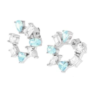 Orecchini Ghirlanda con Cubic Zirconia Multitaglio Acquamarina e Bianco in ARGENTO 925 Galvanica Rodio