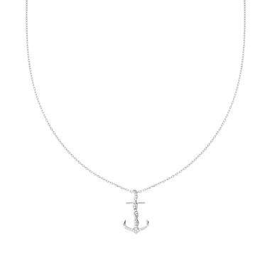 Collana Catena Forzatina Diamantata con Ancora e Cubic Zirconia Bianchi in ARGENTO 925 Galvanica Rodio