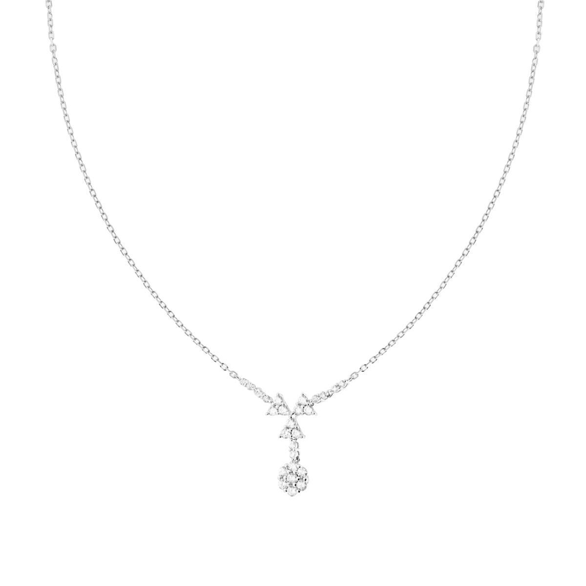 Collana Catena Forzatina Diamantata con Triangoli e Fiore pendenti con Cubic Zirconia Bianchi in ARGENTO 925 Galvanica Rodio