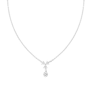Collana Catena Forzatina Diamantata con Triangoli e Fiore pendenti con Cubic Zirconia Bianchi in ARGENTO 925 Galvanica Rodio