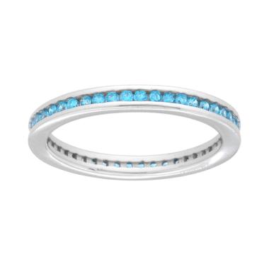 Anello Eternity Veretta a giro con Cubic Zirconia Acquamarina in ARGENTO 925 Galvanica Rodio