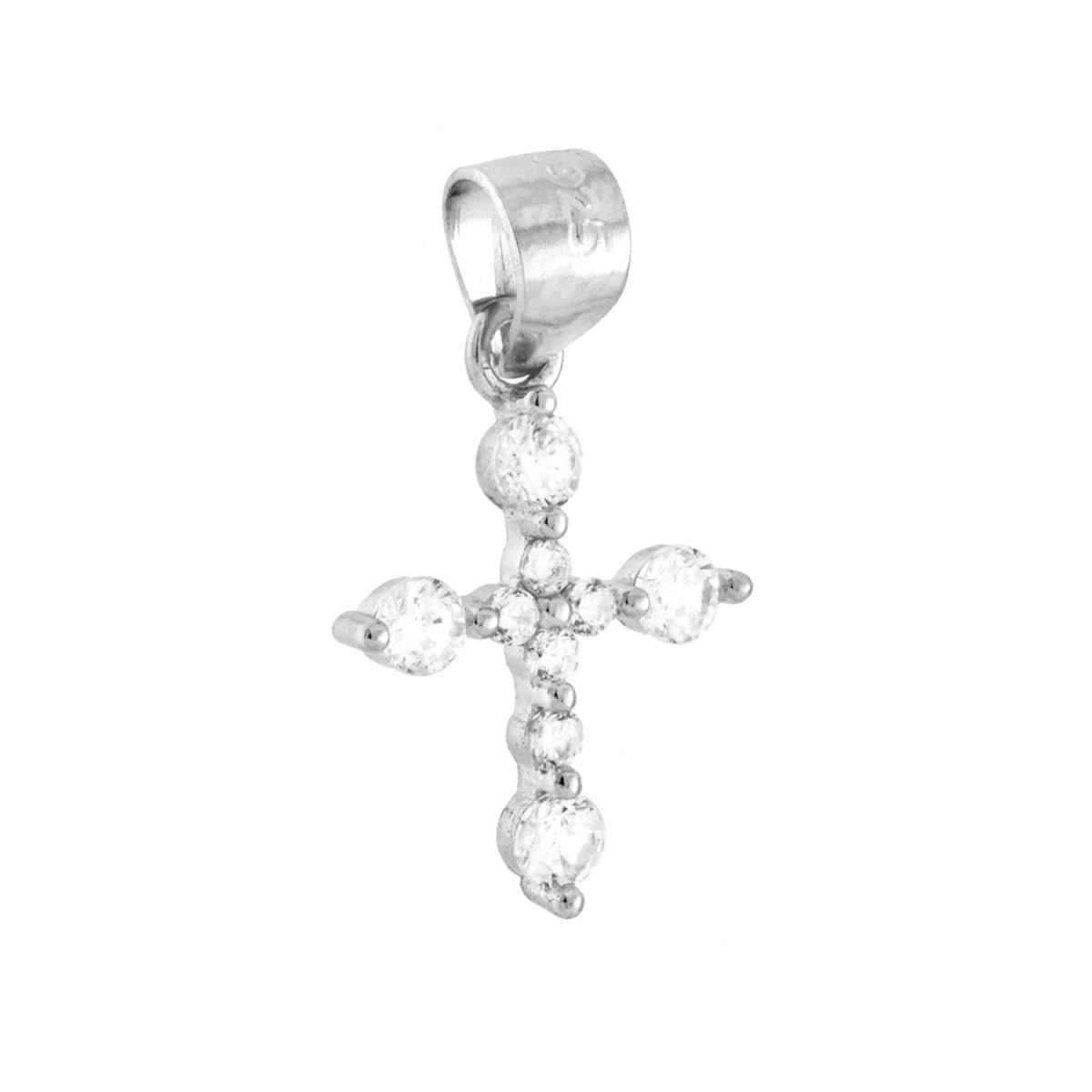 Ciondolo Croce con Cubic Zirconia Bianchi in ARGENTO 925 Galvanica Rodio