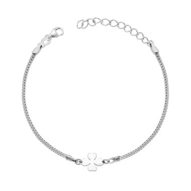 Bracciale Catena Calza con Quadrifoglio plain in ARGENTO 925 Galvanica Rodio