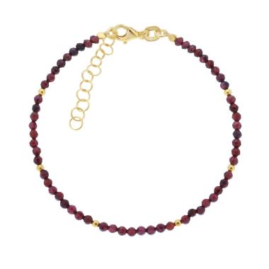 Bracciale Filo Pietra Granato mm 2 con filo palline e chiusura in ARGENTO 925 Galvanica Oro