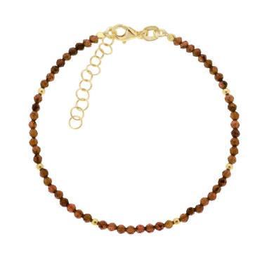 Bracciale Filo Pietra Occhio di Tigre mm 2 con filo palline e chiusura in ARGENTO 925 Galvanica Oro