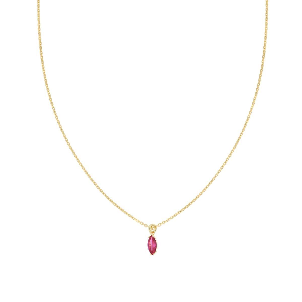 Collana Catena Forzatina Diamantata con Marquise Rosso Rubino Cubic Zirconia pendente in ARGENTO 925 Galvanica Oro