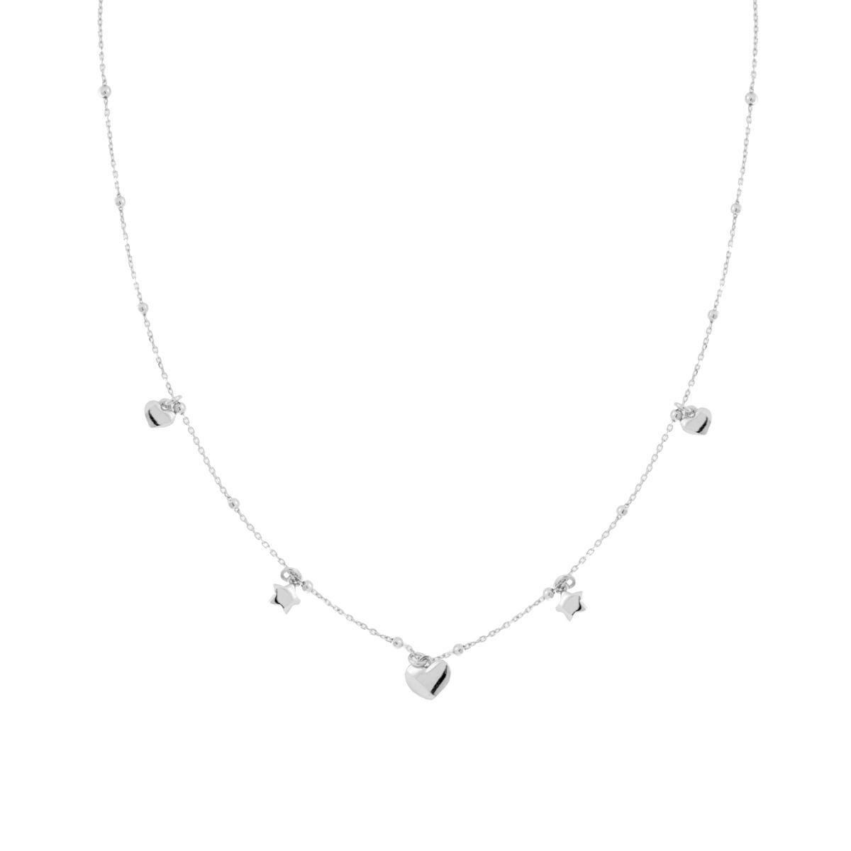 Collana Catena Forzatina Diamantata con Cuori e Stelle bombati pendenti in ARGENTO 925 Galvanica Rodio