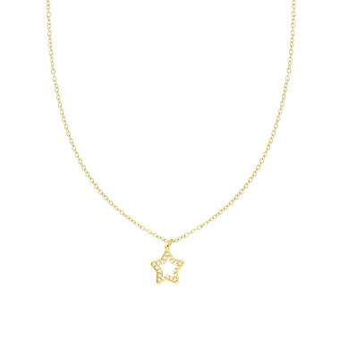 Collana Catena Forzatina con Stella e Crystal Bianchi in ACCIAIO e OTTONE colore Oro