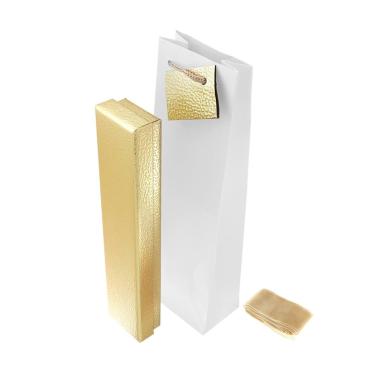 Astuccio per Bracciale cm 4,7 x 23 h 2,9 colore Glitter Oro con nastro e fiocco Oro con Shopper inclusa